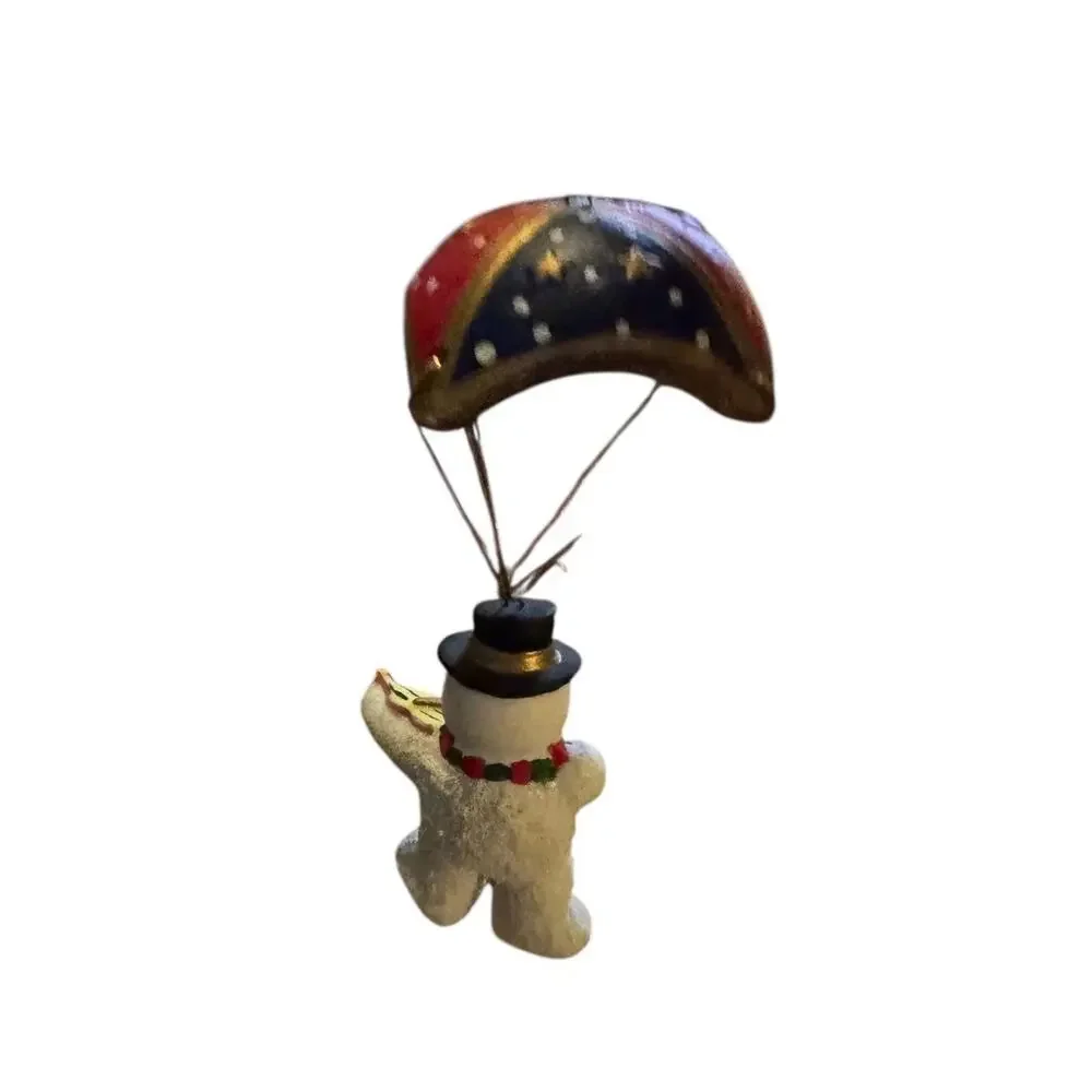 Vintage Parachute Snowman Ornament Violin Player Red Blue‎ Gold Christmas Decor